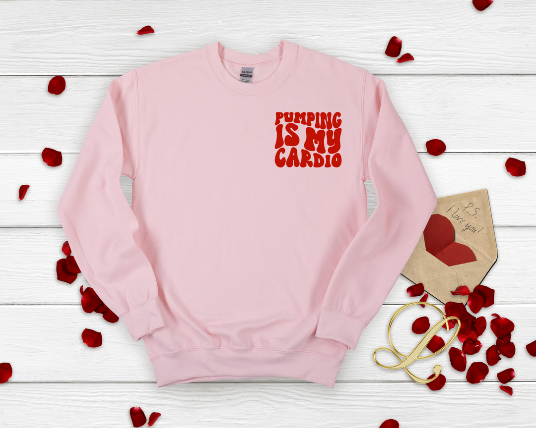 Pumping IS My Cardio Sweatshirt-Pink Top Left