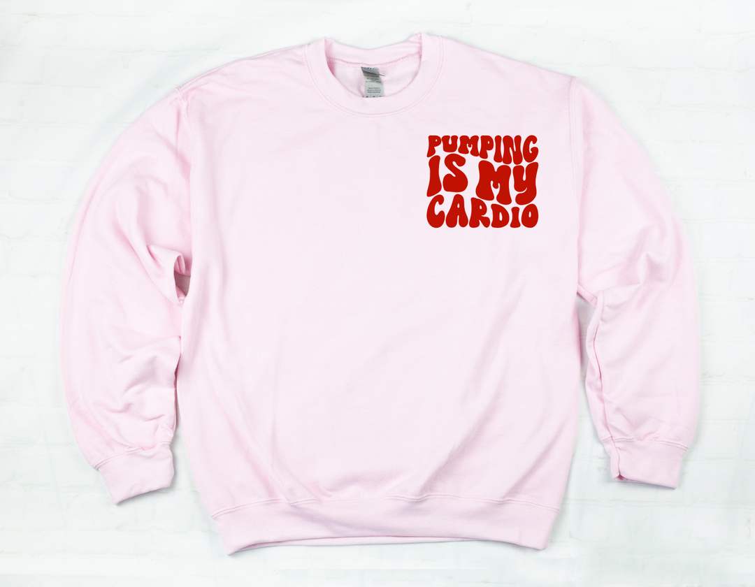 Pumping IS My Cardio Sweatshirt-Pink Top Left