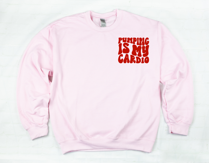 Pumping IS My Cardio Sweatshirt-Pink Top Left